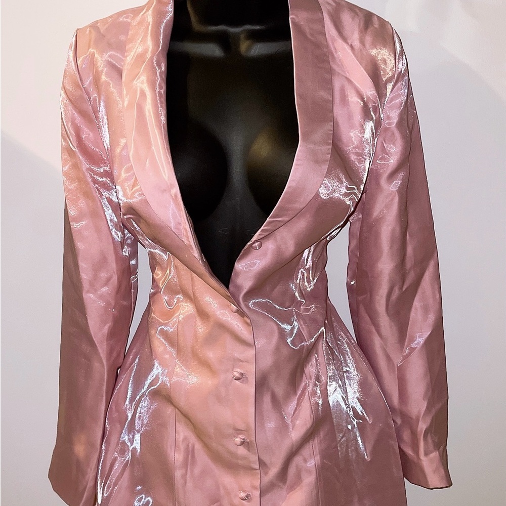 Pink Long Sleeve Blazer Dress